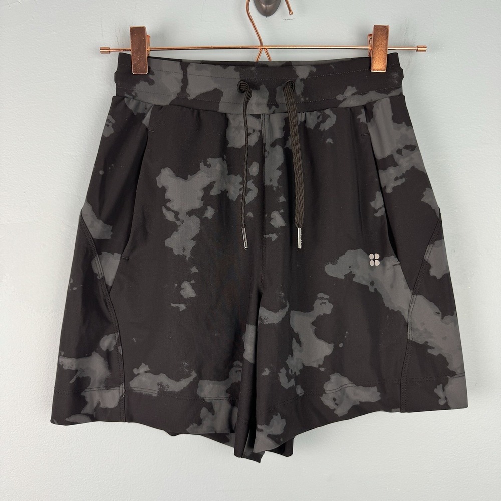 Sweaty Betty Women XXS Black Gray Camo Drawstring Performance 5" Athletic Shorts